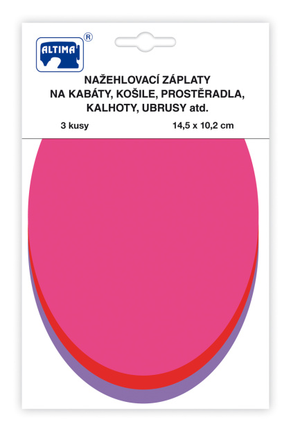 Nažehlovací záplaty jednobarevné ovály 3 ks - růžová červená fialová